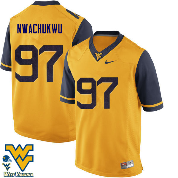 Men #97 Noble Nwachukwu West Virginia Mountaineers College Football Jerseys-Gold - Click Image to Close